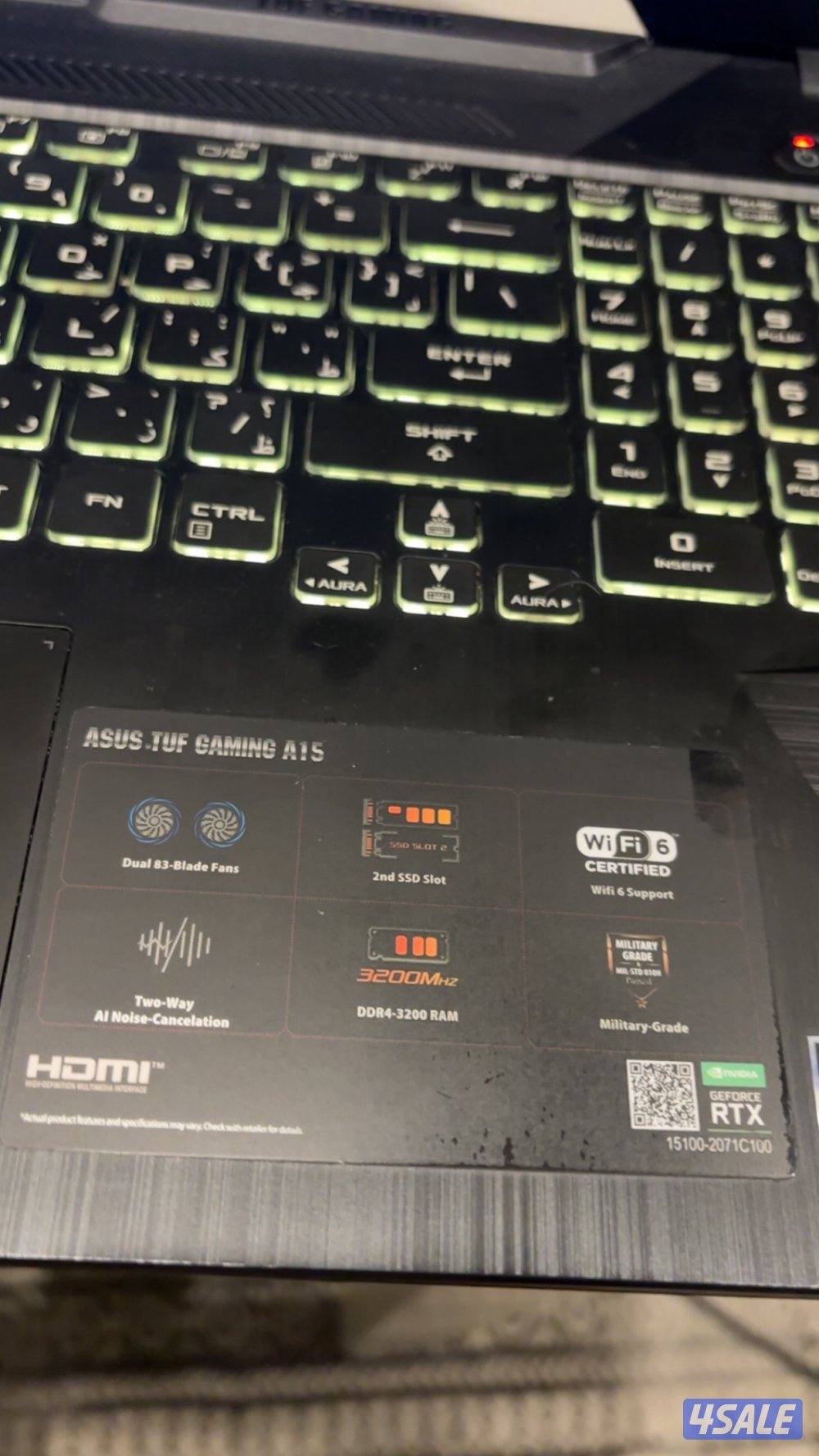 لاب توب قيمنق asus tuf gaming a15 كرت 3050 استعمال خفيف4