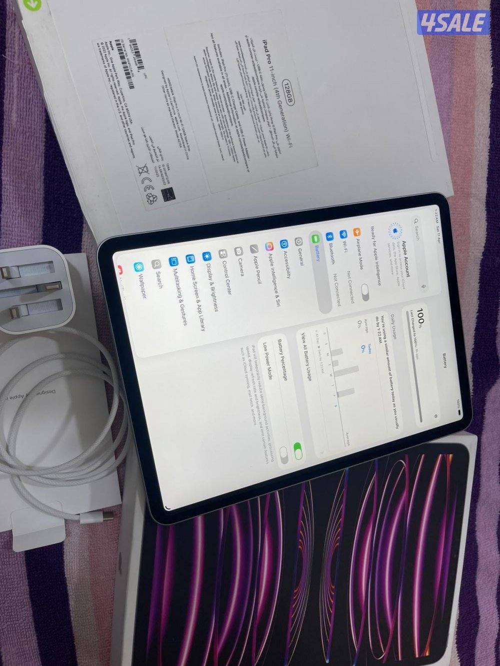 ايباد ابل برو 11 بوصة 128 قيقا m2 بطارية 90 نظيف حيل ما فيه زلوغ و3