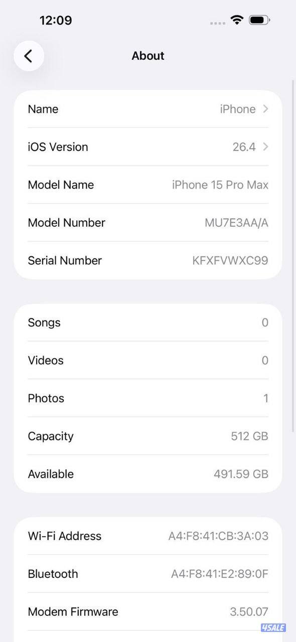ايفون 15 برو ماكس 512 جيجا تيتانيوم طبيعي بطارية 83% iPhone 15 Pro Max8