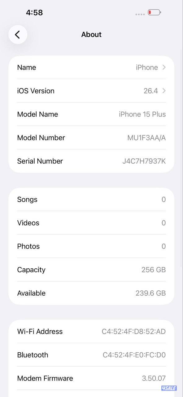 ايفون 15 بلس 256GB أسود بطارية 83% مستعمل كالجديد iPhone 15 Plus 256GB9