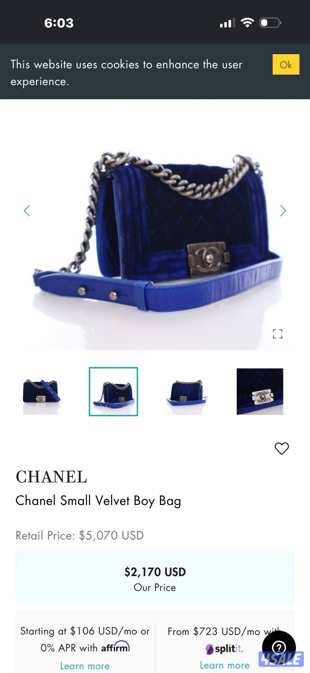 Used original velvet blue mini Chanel0