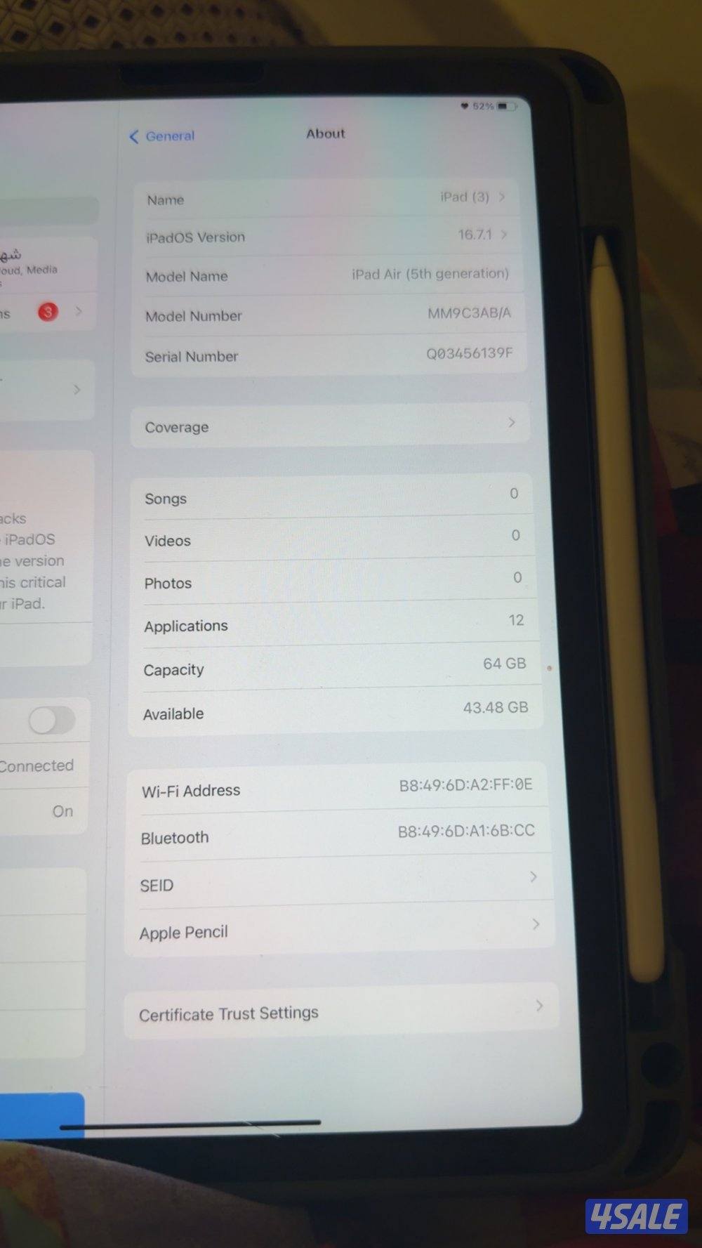 ايباد اير استخدام خفيف مع قلم ابل السعر قابل للمساومة بالمعقول0