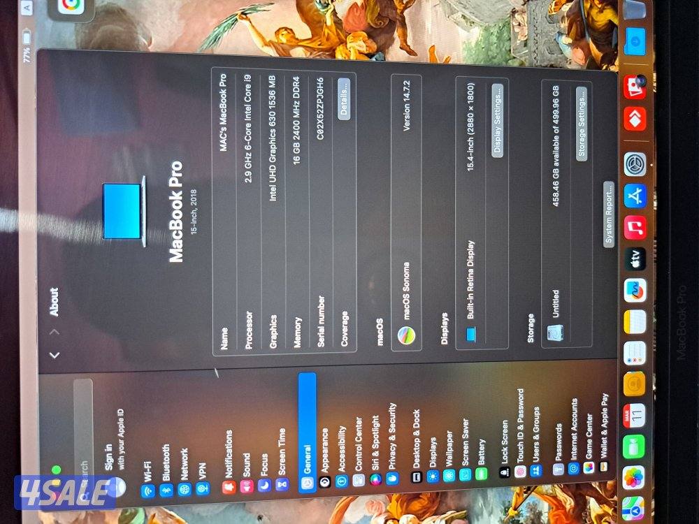 MacBook pro 2018 16gb 512gb i99