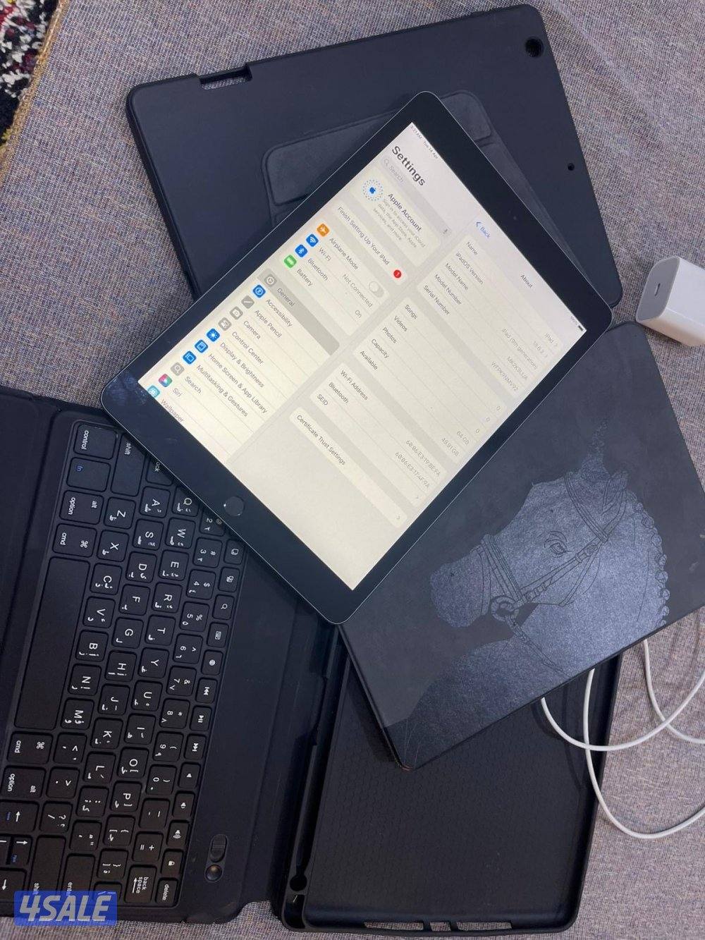 ايباد 9 الجيل التاسع 64 غيغا رمادي نظيف حيل مع الكفر والشاحن1