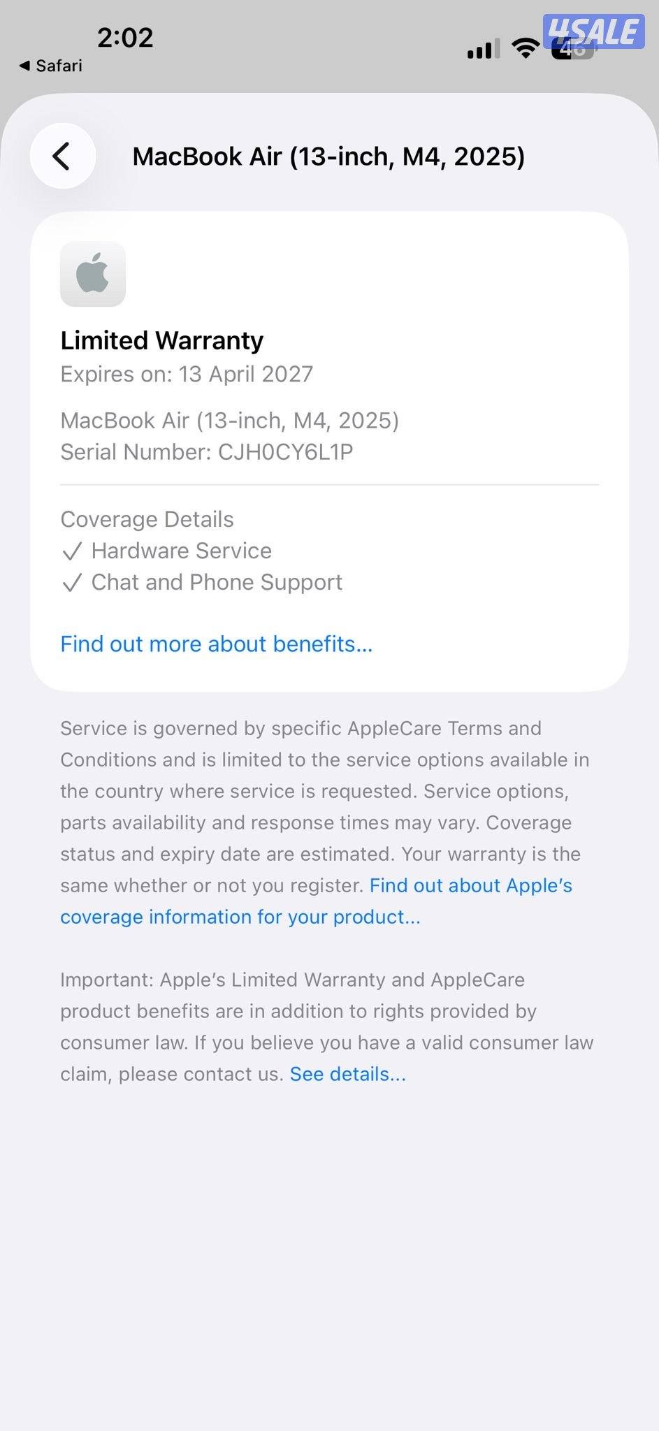 1 Day used Macbook Air 13 16GB 256GB M4 Chip5