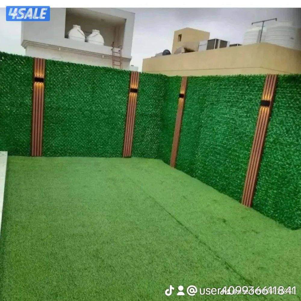 تركيب الثيل الصناعي وتركيب السياج التركي وقص الاشجار5