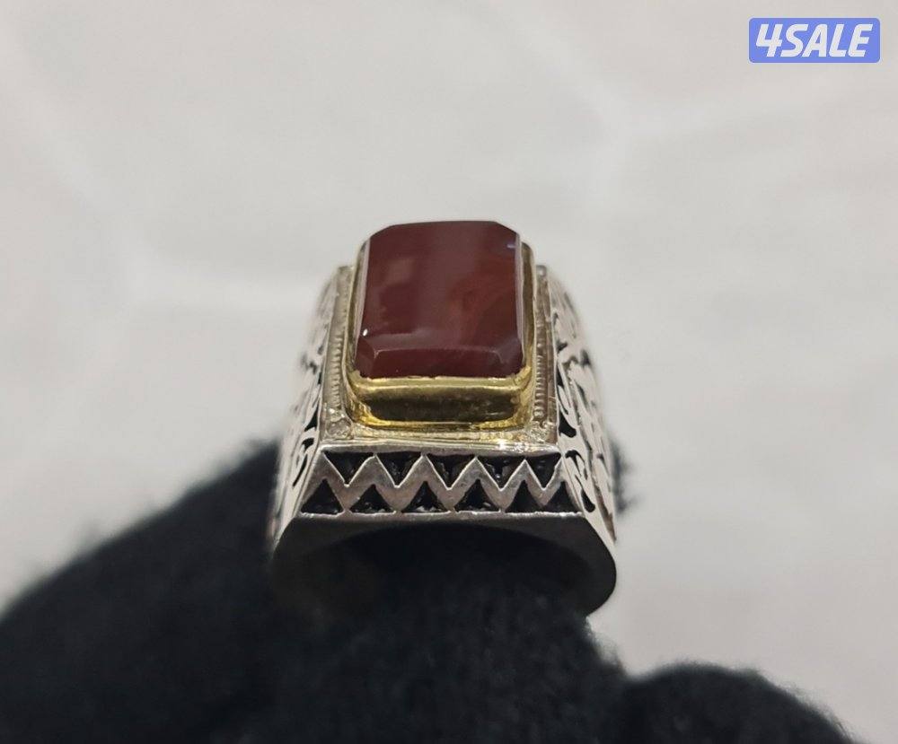 للبيع خاتم عقيق يماني فضه وألماس رجالي ( صياغة فتحيان)2