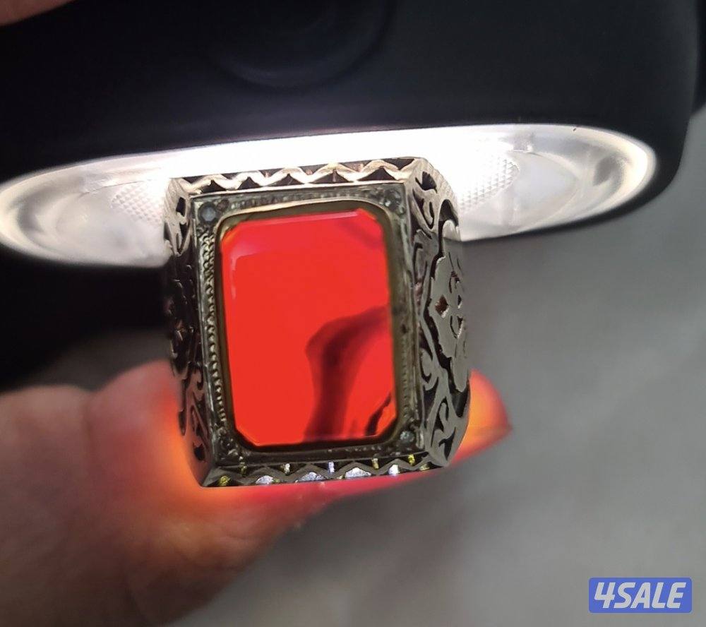 للبيع خاتم عقيق يماني فضه وألماس رجالي ( صياغة فتحيان)6