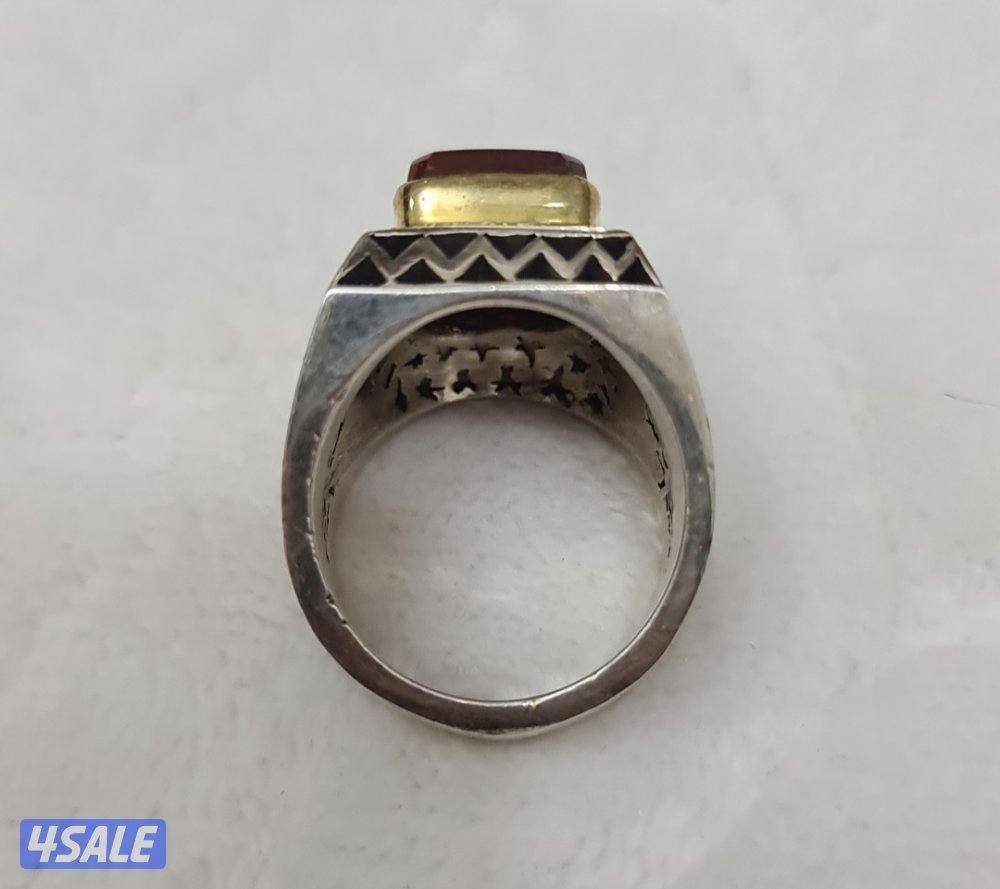 للبيع خاتم عقيق يماني فضه وألماس رجالي ( صياغة فتحيان)5