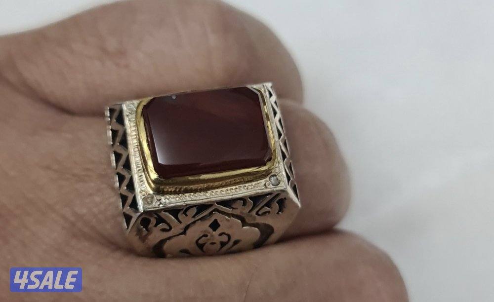 للبيع خاتم عقيق يماني فضه وألماس رجالي ( صياغة فتحيان)7