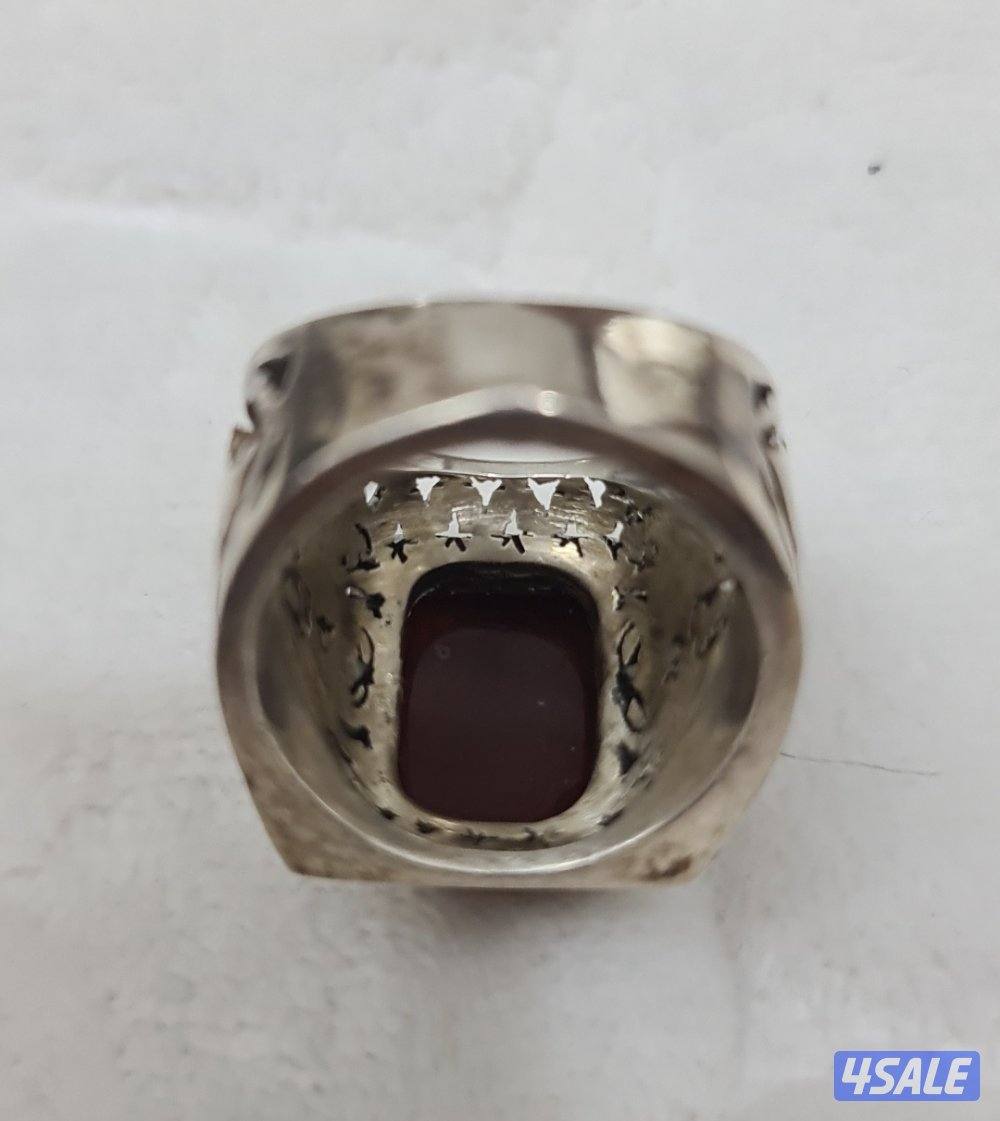 للبيع خاتم عقيق يماني فضه وألماس رجالي ( صياغة فتحيان)9