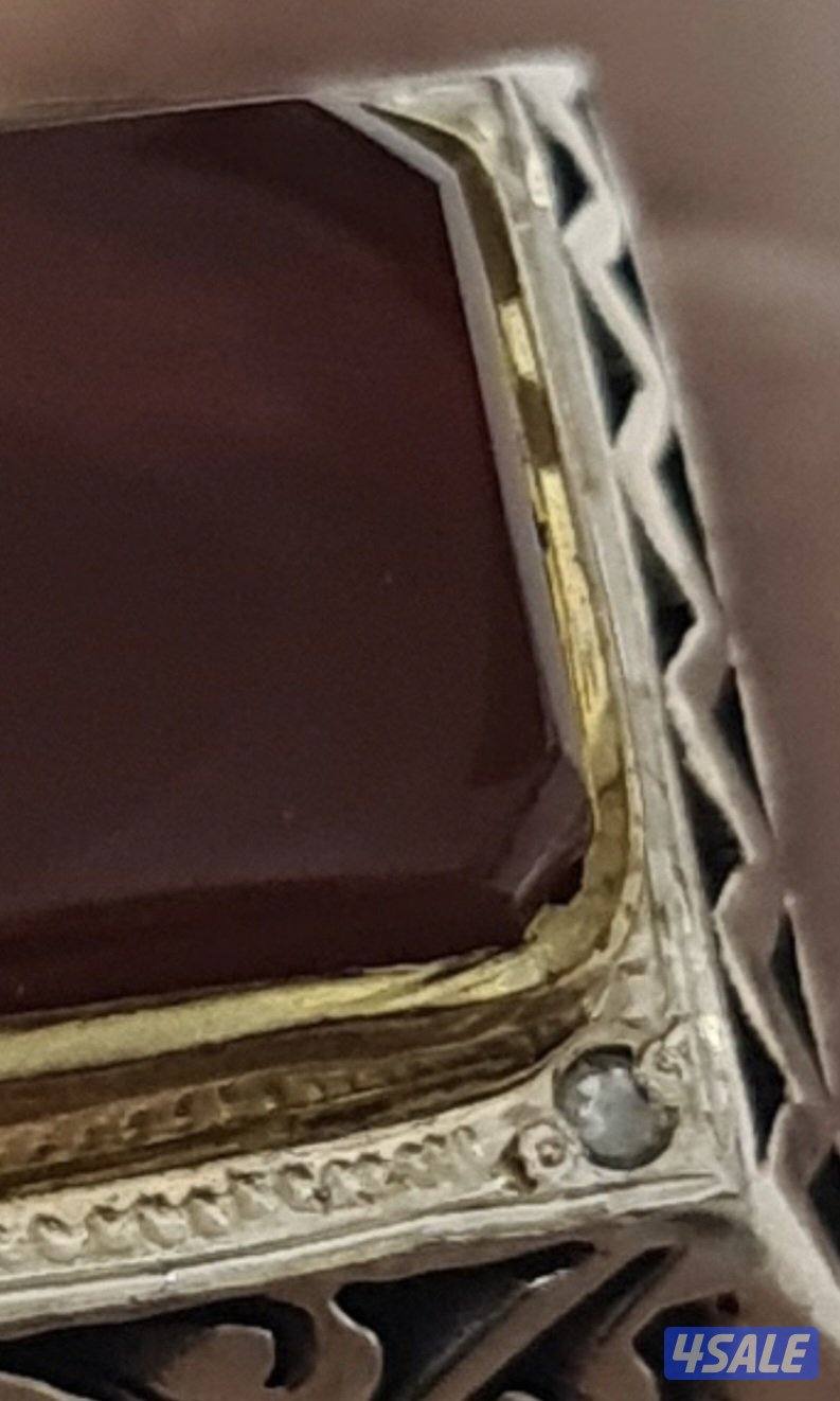 للبيع خاتم عقيق يماني فضه وألماس رجالي ( صياغة فتحيان)11