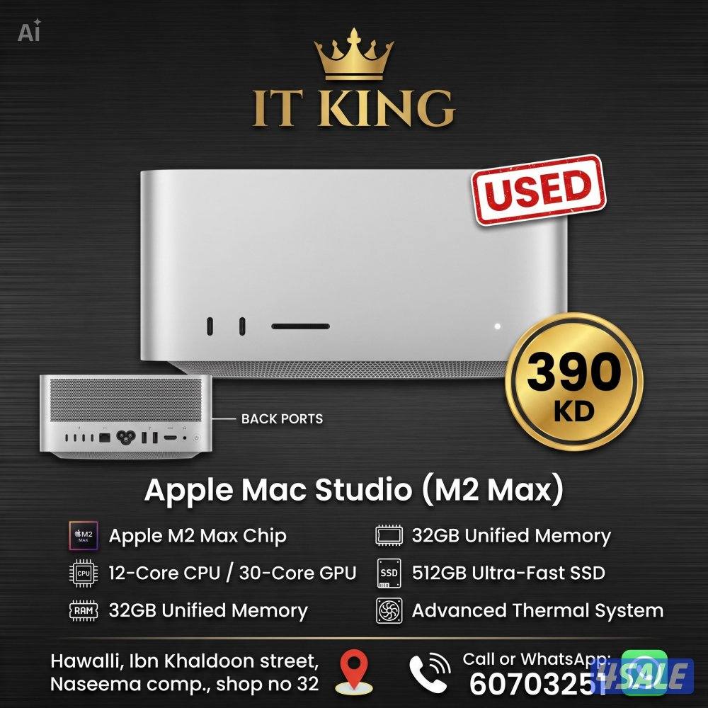 Apple Mac Studio M2 Max Chip 12-Core CPU 30-Core GPU 32GB RA, No: